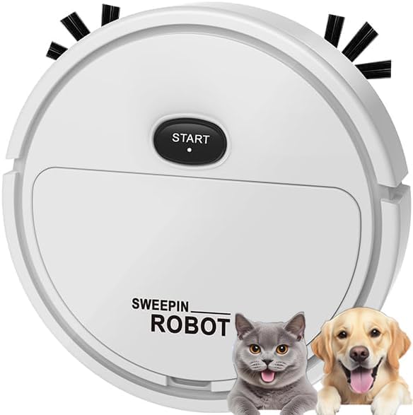 Robot Vacuum Suction Ultra-Strong Suction, One-Touch Start, Slim Design, Rechargeable, Ideal for Hardwood Floors and Carpets?Pet Hair Specialist Robot Vacuum with Tangle-Free Brushroll (White)