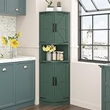 Vabches 64.8' Tall Farmhouse Corner Cabinet with 4 Doors and 5 Storage Shelves, Farmhouse Storage...