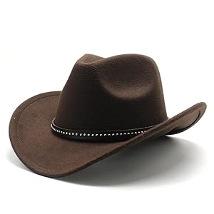 Western Cowboy Hat, Wide Edge Chinlon Western Felt Outdoor Hat, Suitable for Men and Women, Classic Cowboy Hat, Party Hat Photo Prop, Coffee