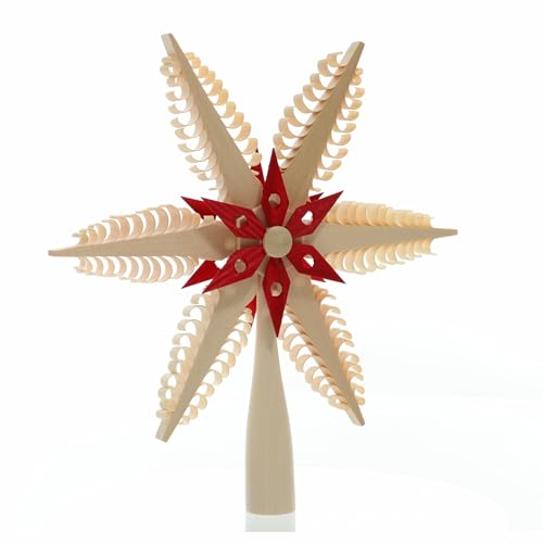 Rudolphs Schatzkiste Baumschmuck Christbaumspitze Natur Rot BxHxT 20x21x3cm NEU Fensterbild Spanbaum Adventsstern Holz Stechen Seiffen Erzgebirge Stern Linde Fensterdeko Beleuchtung