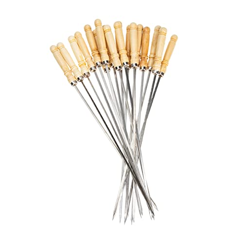 TOBBOMEY 18 pollici Spiedini Inossidabile con Legno Accessori per Bbq per Carne Verdure e Frutti per Grigliate e