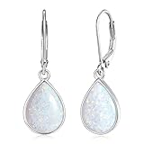 Dangle Earrings for Women White Opal: 925 Sterling Silver Leverback Earrings Opal Teardrop Created D