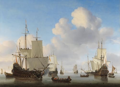 Tableau impressions d'art mural navires affiche vintage Willem Van De Velde poster chambre 60x90