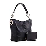 MKF Set Hobo Bag for Women & Wristlet Wallet – PU Leather Designer Handbag Purse – Shoulder Strap Lady Fashion, Black