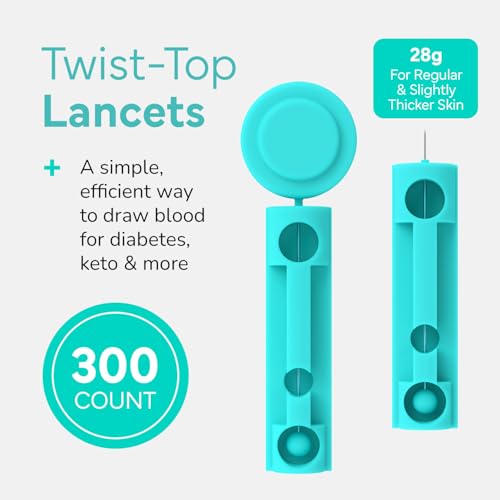 OWELL Twist Top Lancets, Sterile Lancets for Diabetes Testing, Lancets for Diabetic & Blood Sugar Test, Thick Lancet for Regular & Thicker Skin, 28 Gauge, 300 Count