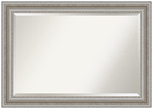 Amanti Art Bathroom Wall Mirror (29.5 x 41.5 in.), Parlor Silver Frame - Bathroom Mirror, Vanity Mirror - Silver, Large