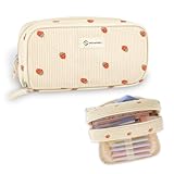 FINPAC Federmäppchen, Federtasche aus Cordstoff Große Kapazität Mäppchen mit 3 Fächern Pencil Case Stiftetasche Schlamperbox Bleistifttasche Schulmäppchen für Schule & Büro, (Erdbeere)