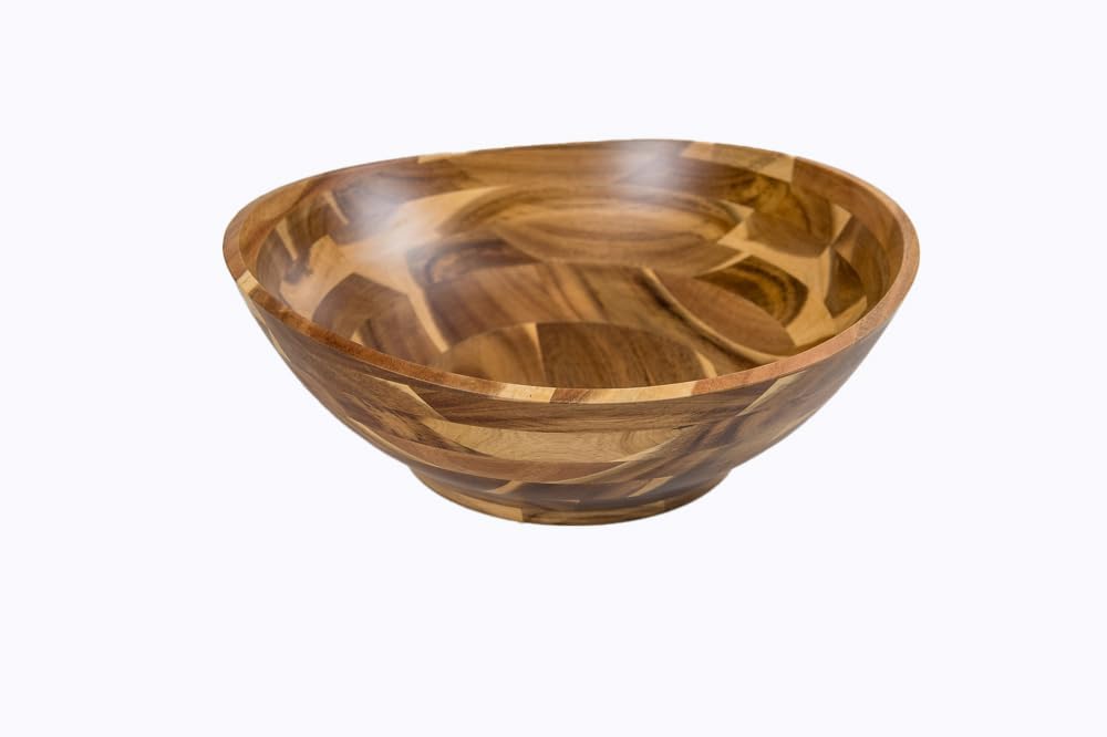 Lipper International Acacia Natural Round Flared Bowl for Fruits, Salads, or Popcorn, 13" Diameter x 6" Height, Single Bowl