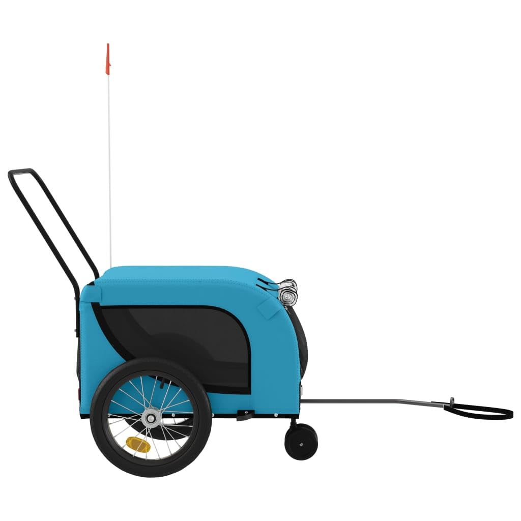 Fahrradanhänger Hunde Blau und Schwarz mit Oxford-Gewebe und Eisenrahmen, faltbar, atmungsaktiv, sicher für Transport von Haustier, Hund, Katze, ideal für Outdoor, Reise, Urlaub, Tierarzt