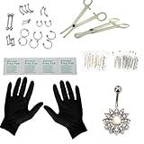 Beaute Professional Piercing Set - 41Pc Nose Piercing Kit, Stainless Steel 14G & 16G Nose Ring Studs, Sliver Color