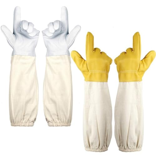 Guantes de apicultura de piel de cabra gruesa con manga larga y puño elástico