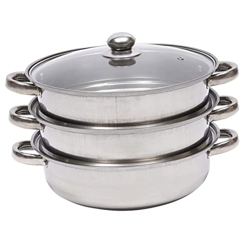 ABOOFAN Olla Vaporera de Acero Inoxidable con Triple y Asas Resistentes para Cocinar Verduras al Vapor para Alimentos Saludables y Uso Doméstico