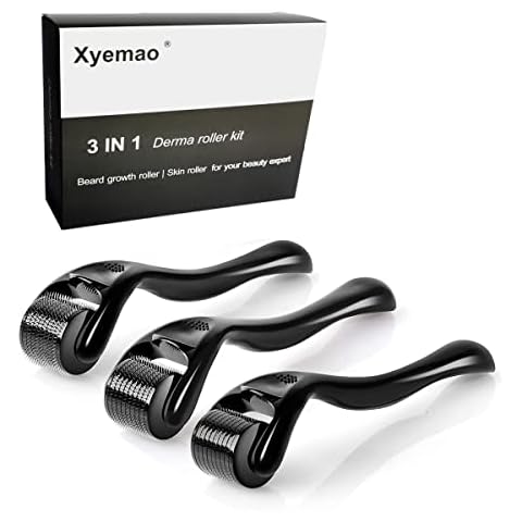 Xyemao Beard Growth Roller| Derma Roller 3Pack(0.5+1.0+1.5) mm | Beard Roller | Titanium Micro Needling Roller for Men and Women | Stimulate Beard and Hair Growth - Black Cover