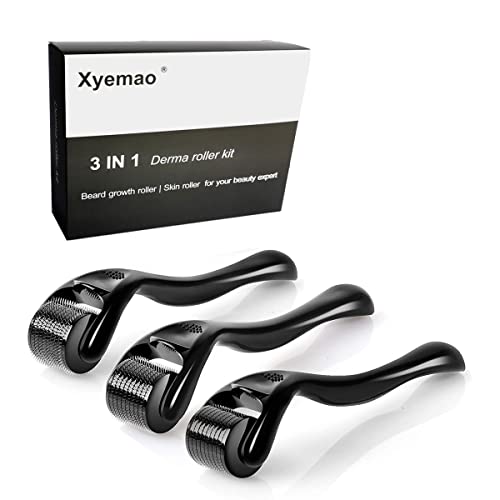Xyemao Rullo Stimola crescita della barba (0,5+1,0+1,5) mm | in titanio di alta qualità | Derma Roller per uomini e donne