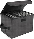 UENTIP Vinyl Record Storage Box for 7'/45 RPM LPs,Holds up to 80 Albums,Collapsible Storage Crate with Lid&Handles for Valuable Album Collection (black, 7inch)
