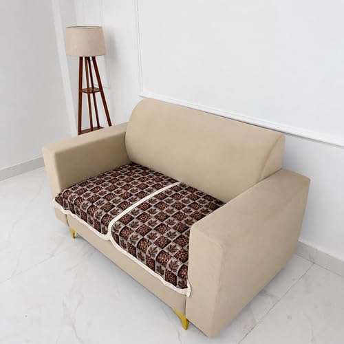 Image of Homerz Premium 'Maharaja Paradise Series' Sofa Cover | Net Fabric Sofa Cover | Washable, Anti-Dust Backed & Wrinkle Resistant Cover (Leafy Checks, 2 Seater, Only Seat Cover)