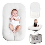 Infant Support Cushion - Baby Support Cushion for Newborn, 0-24 Months, Portable Tummy Time Mat for Home and Travel, Soft Cotton, Supervised Use, Baby Essentials Gift - White (Cover Included)