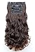 Produktbild PRETTYSHOP XXL 45cm 4 Teile Set CLIP IN EXTENSIONS Haarverlängerung Haarteil Voluminös Gewellt Dunkelbraun CES309-1