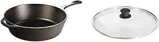 Lodge Cast Iron Deep Skillet, 12 inch & Tempered Glass Lid (12 Inch) – Fits 12 Inch Cast Iron Skillets and 7 Quart Dutch Ovens