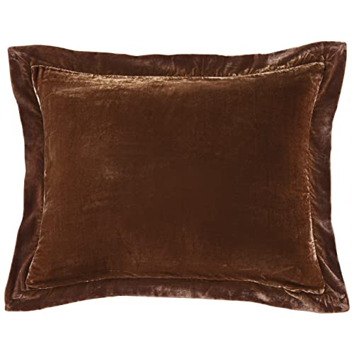 HiEnd Accents Stella Faux Silk Velvet Copper Brown Flanged Euro Pillow