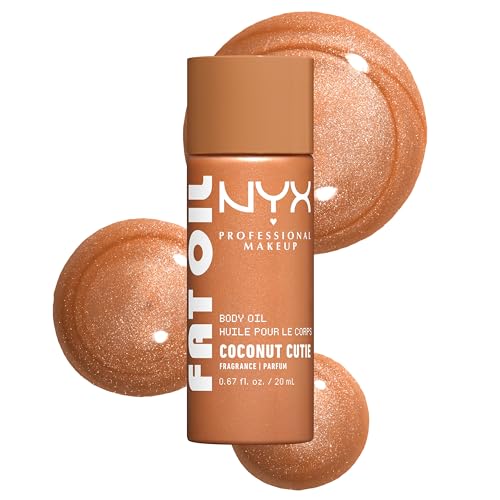 NYX Professional Makeup, Olio Corpo, Pelle Morbida e Idratata, Effetto Luminoso, Texture Leggera, Infuso co Olio di Avocado e Vitamina E, Fat Oil Body Oil, Shade: Coconut Cutie, 20 ml