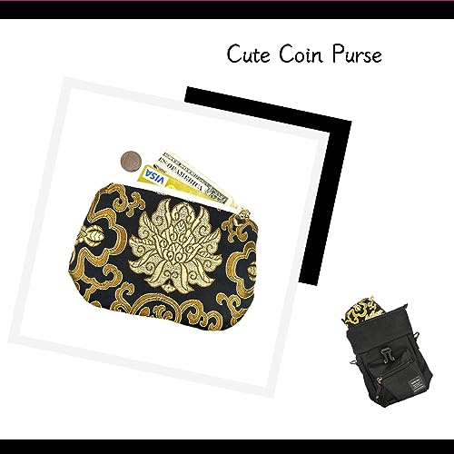 Image of Exquisite Handmade Silk Zipper Jewelry Pouch with Wristlet Strap | Women's Coin Purse Brocade Wallet for Makeup and Gifts, Black