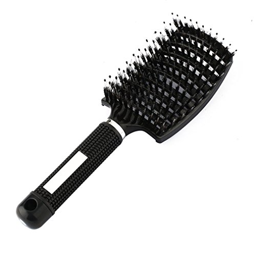 SMITH CHU Boar Bristle Hair Vent Brush，Curved & Vented Detangling Brush for Hair Straightening & Smoothing,for Wet Hair or Dry Hair，Designed for Women & Men,Soft Rubber Handle (Black)