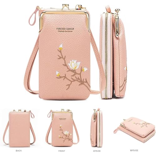 Women Sling Cross-Body Wallet with Mobile Cell Phone Holder,Leather Passport Bag with Crossbody Strap,Mini over Handbag Purse (Black)2