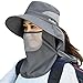 Muryobao Womens Ponytail Summer Sun Hat Outdoor UV UPF 50+ Protection Wide Brim Bucket Hats Beach Hiking Safari Fishing Cap with Face Neck Flap Cover Grey