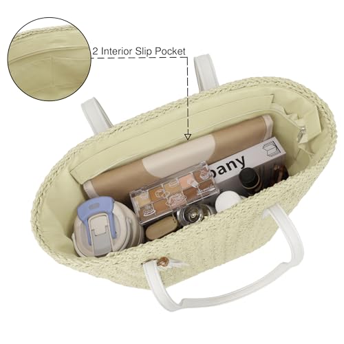 Image of Womens Large Straw Tote Bag Handmade Woven Shoulder Handbag Summer Beach Purse with Tassel