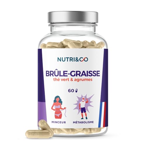 NUTRI & CO Brûle-Graisse Puissant & Naturel Thé Vert + Agrumes - Perte de Poids Rapide & Efficace - Complément Alimentaire Minceur & Ventre Plat - Cure 1mois - 60 gélules Vegan Fabriqué en France