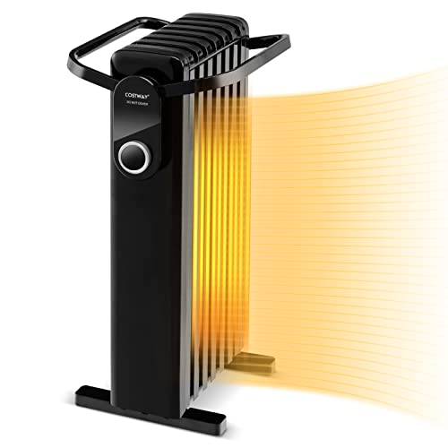 COSTWAY Oil Filled Radiator Heater 1500W, Electric Space Heater with Foldable Hanging Rack, 3 Heat Settings, Dual Safety Protection, Portable Oil Radiant Heater for Indoor Use Home Office (Black)