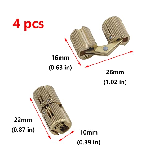 Antrader 4-Pack 10Mm Brass Barrel Hinges Cylindrical Hidden Cabinet Concealed Invisible Furniture Hinges Mount 180 Degree Opening Angle #TOP1
