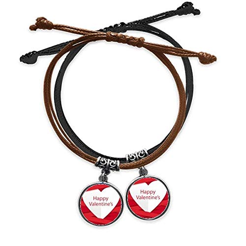 Bracelet double en cuir St-Valentin à rayures rouges pour amoureux