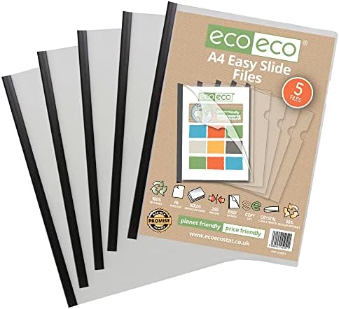 eco-eco A4 50% Recycled Bag 5 Easy Slide Files, Clip bar Project Report Files, eco051, Black