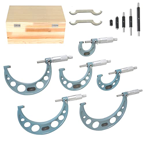 0-6" Outside Micrometer Set (0-1", 1-2", 2-3", 3-4", 4-5", 5-6"), 0.0001" Accurate Carbide Ratchet Handle Precision Machinist Tool Set With Carbide Tip #TOP8
