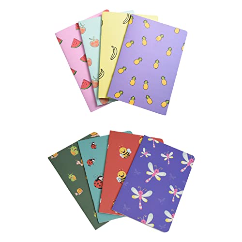 Image of Papboo A5 Handy, Easy to carry Unruled, Plain Fruits & Cute Creature 2 Sets of 4 for doodling, Writing, Notes, Notebooks -Matte Finished - Journal Diary, Gift.(60 * 8= 480 80 GSM pages)