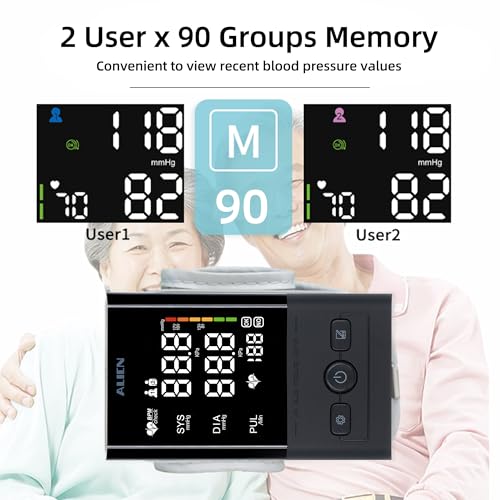 Image of Arm Blood Pressure Monitor Dual User 2x90 Memories Blood Pressure Machine Voice Broadcast with (8.5 inch-16.5 inch) Cuff Size 4*AAA Batteries 5V & 1A Type C USB Port