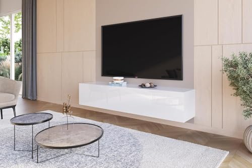 HAJDUK FURNITURE Meuble TV Blanc Brillant 180 cm Banc TV Meuble Salon Armoire de Télévision Meuble TV Suspendu Moderne Armoire Basse Salle de Séjour...