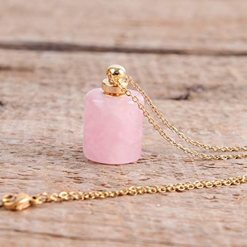 YGLINE Natural Healing Stone Essential Oil Diffuser Perfume Bottle Pendant Necklace Jewelry (Rose Quartz) - Image 4