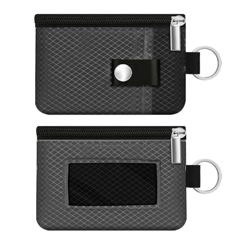 Image of Minimalist RFID Blocking Small Wallet with ID Window,WaterResistant Zip Id Case Wallet with Lanyard Keychain for Cards,Cash,Travel,Women,Men (DarkGrey /Black)