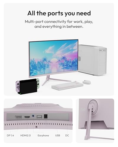 Image of Pixio PXC248 Wave Pink 24 inch 200Hz 1080p 1500R Curve Fast VA 1ms GTG Adaptive Sync Gaming Monitor with Pink HDMI 2.1 Cable Certified Ultra High Speed 10FT 8K 60Hz 4K 120Hz Nylon Braided