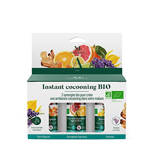 Kit 3 synergies d'huiles essentielles COCOONING BIO - 3 x 5 ml - 100% pures et naturelles - Mességué Cover