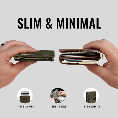 Image of Kings Loot Money Clip Slim Minimalist Wallet for Men - RFID Blocking Leather Design with Money Clip - Front Pocket Bifold Holds 12 Cards - Stylish & Compact Wallets (Sage)