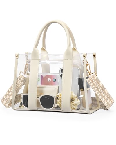 BS-VOG Clear Tote Bags for Women, Clear Bag for Stadium Events with Adjustable Straps, Handbag Purse for Sports Concert Work