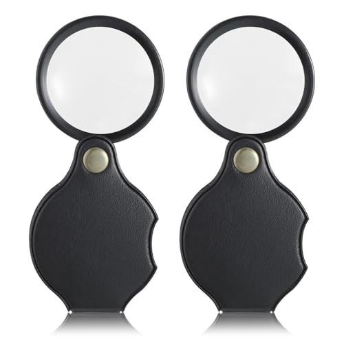 Lot de 2 petites loupes grossissantes x 10 pour enfants/seniors, mini loupe de poche pliable avec coque de protection rotative idéale pour les personnes âgées, la...