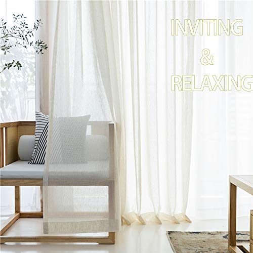 Fmfunctex Flax-Linen Sheer Sliding Door Curtains 84Inch Patio Glass Door Curtain Panels 100" Extra Wide Window Drapes 7Ft 1Panel Rod Pocket Natural #TOP4