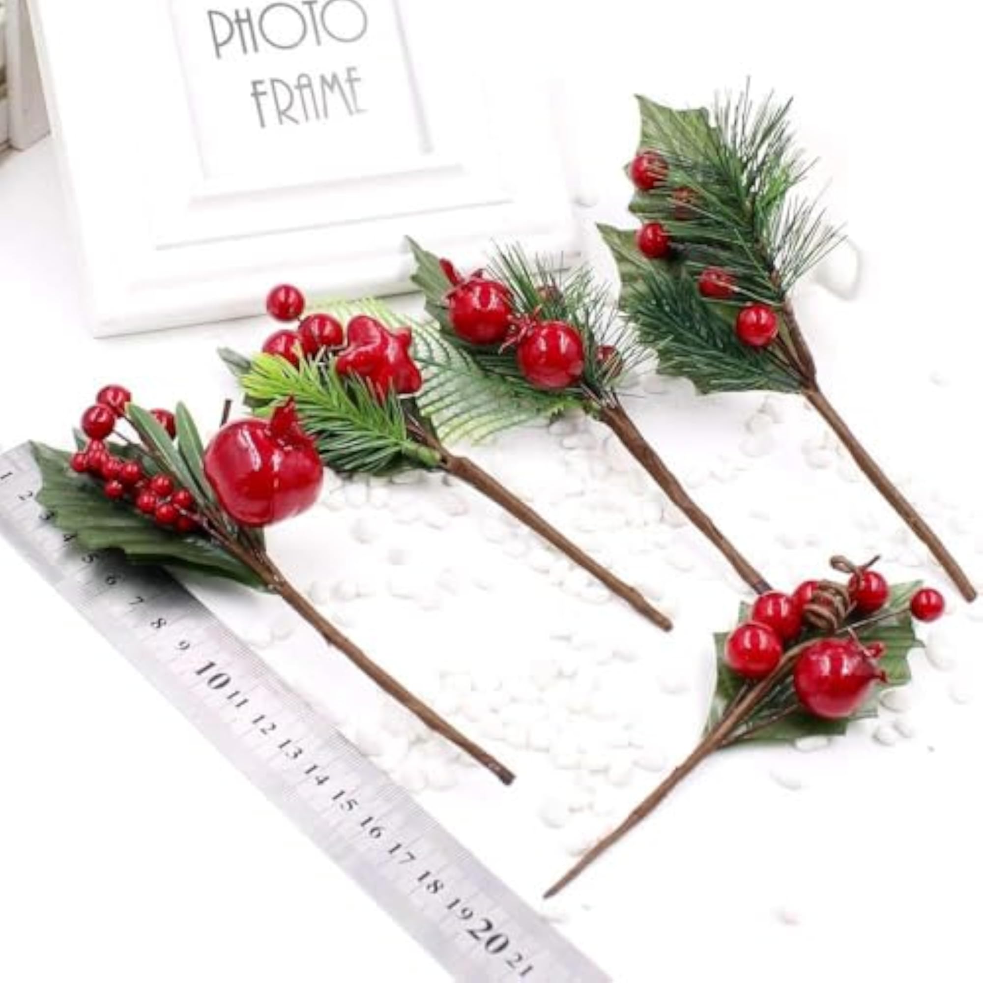 Artificial Red Berry Stems Pine Branch Picks for Holiday Decor