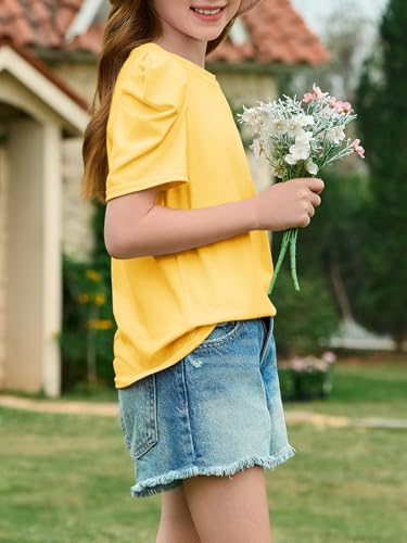 Imily Bela Girls Puff Short Sleeve Tops Kids Summer T Shirts Crewneck Fashion Tees 5-14 Years4