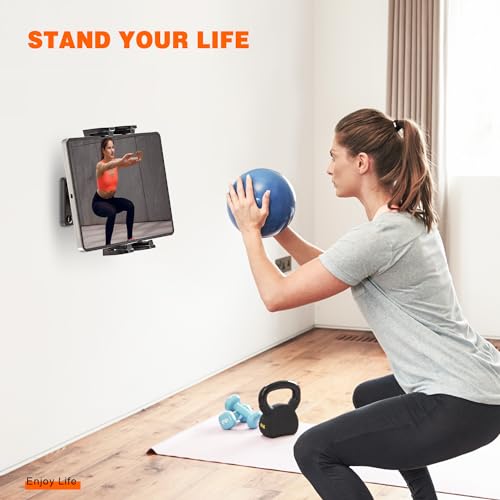 JUBOR Tablet Wall Mount, 360° Rotation Tablet Holder Stand, Sturdy Metal Base, Kitchen Wall Mount Compatible with iPad/iPhone/All 4.7-12.9 Inch Devices